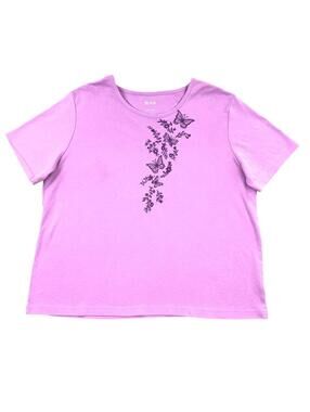 Y2K Blair Lilac Short Sleeve Embroidered Butterfly Tee